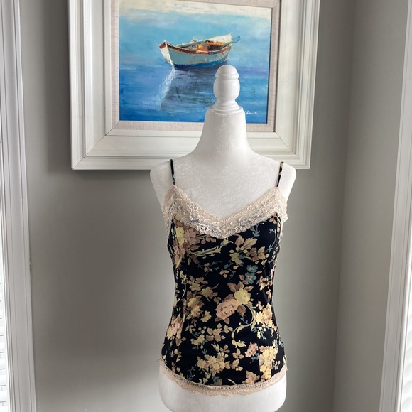 The Limited Tops - The Limited Y2K Lace Black Floral Summer Sleeveless Tank Top XS